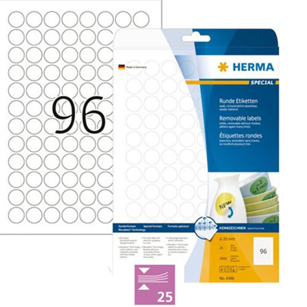 Afbeelding van etiket Herma  20mm rond 4386 25vel superprint 2400stuks