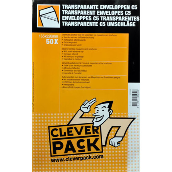 Afbeelding van envelop 165x220mm Cleverpack 50stuks C5 transparant pvc