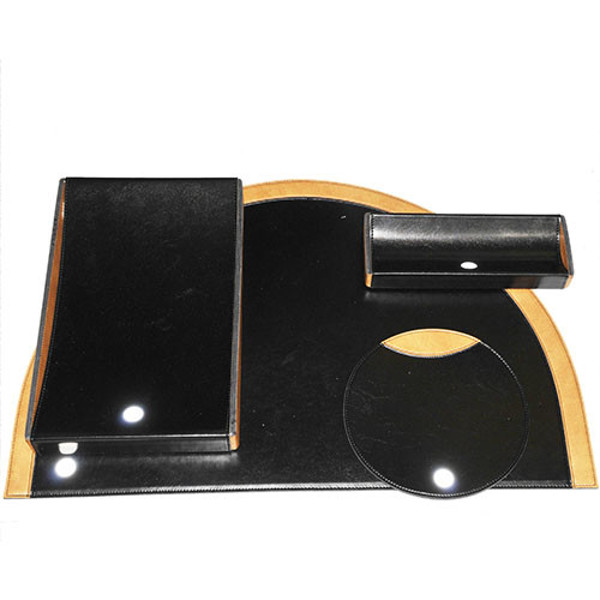 Afbeelding van onderlegger Rillstab bureau-set leatherlook zwart / cognac
