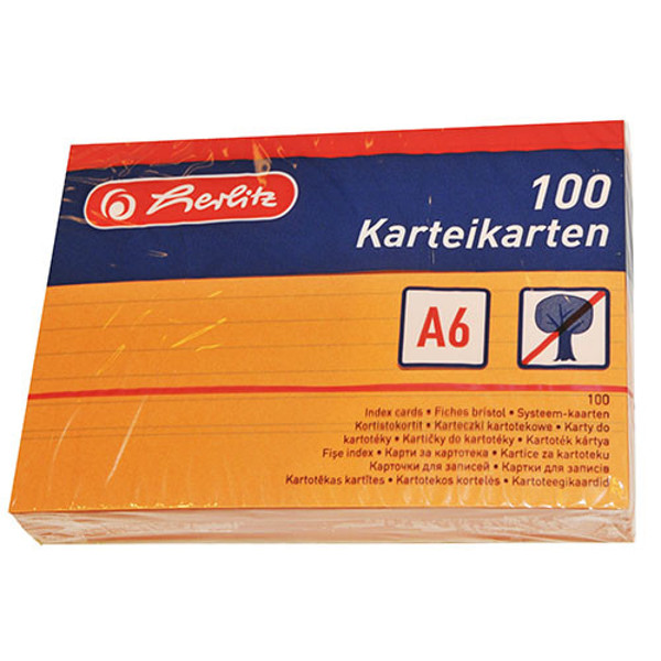 Afbeelding van systeemkaart Herlitz   105x150mm (A6) 170gr gelijnd oranje