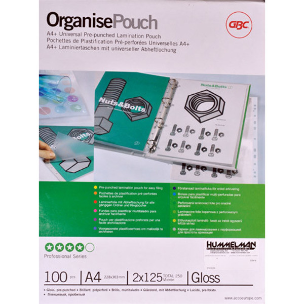 Afbeelding van lamineerhoes GBC A4      100stuks 2x125micron glanzend - 11 gaats