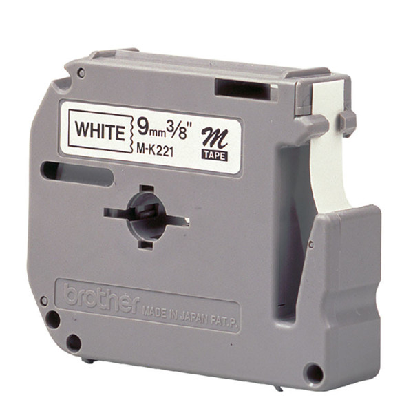 lettertape Brother P-TOUCH 65 MK221   9mm wit / zwart  M-tape