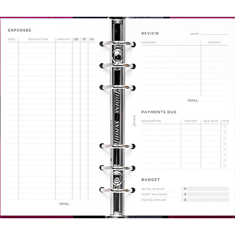 Filofax Persoonlijke Minimal Expense Tracker, Weekplanner, 56 Pagin, 95 x 171 mm, Wit, Gelinieerd, Personal Formaat