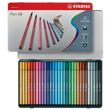 viltstift Stabilo pen 68 1.0mm  - 30 kleuren roletui