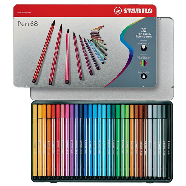 viltstift Stabilo pen 68 1.0mm  - 30 kleuren roletui