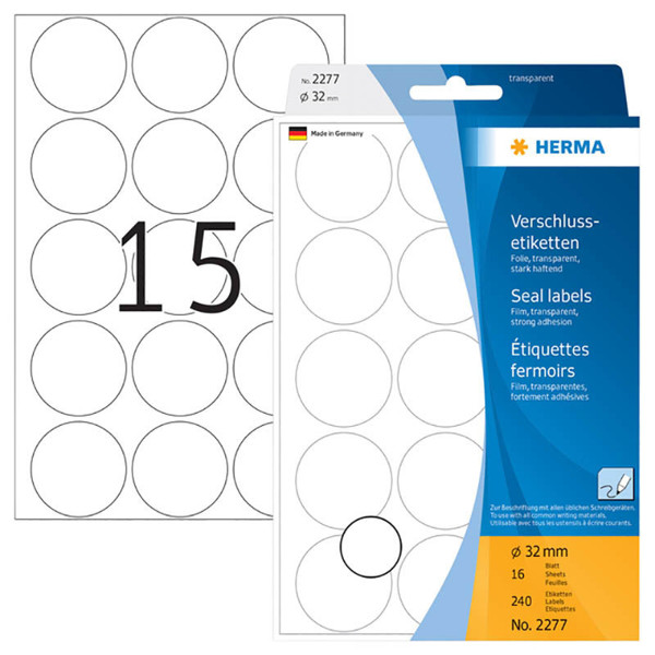 etiket  Herma  32mm rond transparant   240stuks