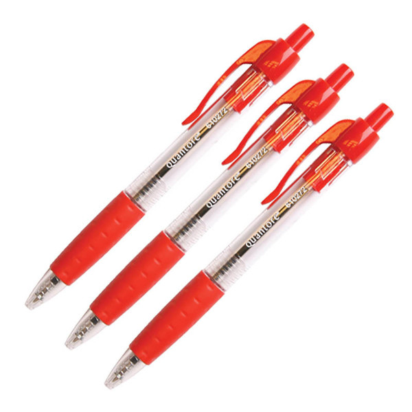 balpen Quantore drukknop 12stuks - rubberen grip rood