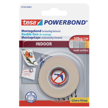 plakband 2-zijdig Tesa Powerbond 19mm x1.5m foamplakband
