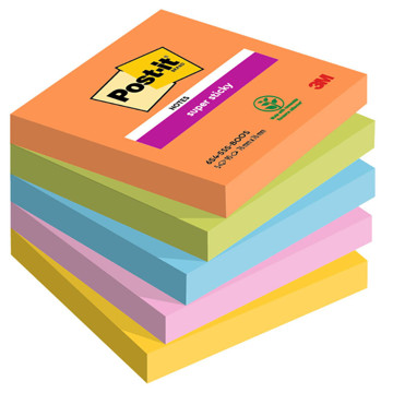 memoblok 3M Post-it  76x76mm 654-5SS 5 kleuren Super Sticky - Boos