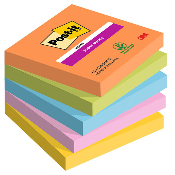memoblok 3M Post-it  76x76mm 654-5SS 5 kleuren Super Sticky - Boos