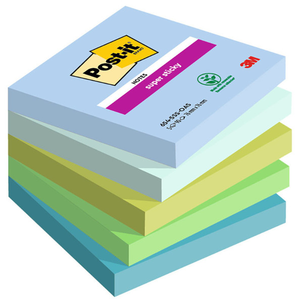 memoblok 3M Post-it  76x76mm 654-5SS 5 kleuren Super Sticky - OAS