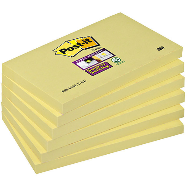 memoblok 3M Post-it 76x127mm 655 geel Super Sticky 6stuks