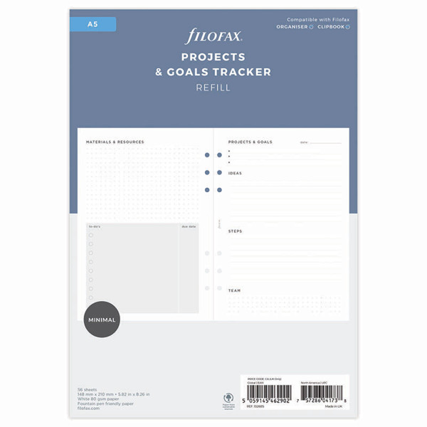 Filofax A5 interieur Projects & Goals Tracker
