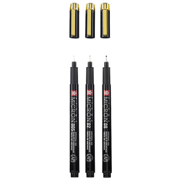 Fineliner Sakura Pigma Micron Black & Gold Edition set 3stuks + gratis etui