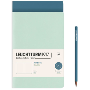 LEUCHTTURM1917 Jottbook Double Medium A5 Flexcover blanco Mint Green + Stone Blue
