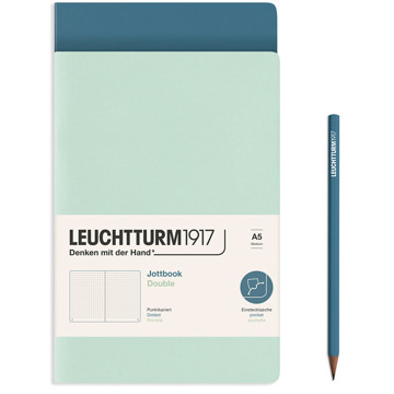 LEUCHTTURM1917 Jottbook Double Medium A5 Flexcover dotted Mint Green + Stone Blue