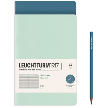LEUCHTTURM1917 Jottbook Double Medium A5 Flexcover gelijnd Mint Green + Stone Blue
