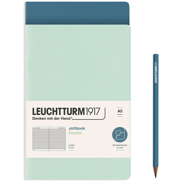 LEUCHTTURM1917 Jottbook Double Medium A5 Flexcover gelijnd Mint Green + Stone Blue