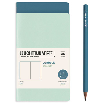 LEUCHTTURM1917 Jottbook Double Pocket A6 Flexcover blanco Mint Green + Stone Blue