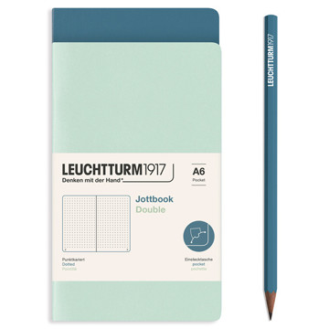 LEUCHTTURM1917 Jottbook Double Pocket A6 Flexcover dotted Mint Green +  Stone Blue