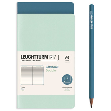 LEUCHTTURM1917 Jottbook Double Pocket A6 Flexcover gelijnd Mint Green + Stone Blue