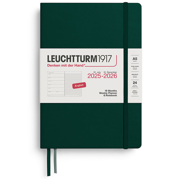 Leuchtturm1917 agenda 2026 Weekly Planner & Notebook 18mnd Medium (A5) Hardcover Forest Green
