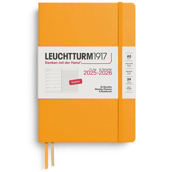 LEUCHTTURM1917 agenda 2026 Weekly Planner & Notebook 18mnd Medium (A5) Hardcover Rising Sun