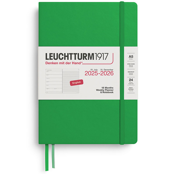 LEUCHTTURM1917 agenda 2026 Weekly Planner & Notebook 18mnd Medium (A5) Hardcover Spring Leaf