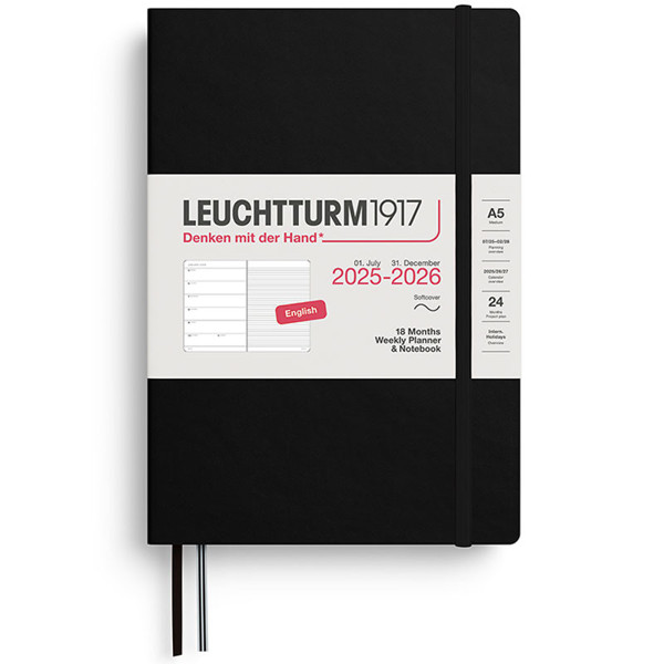 Leuchtturm1917 agenda Weekly Planner & Notebook 18mnd Medium (A5) Softcover Black