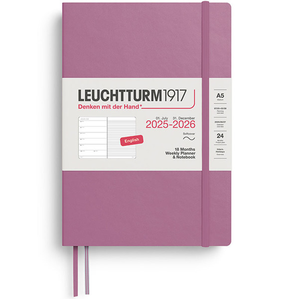 Leuchtturm1917 agenda 2026 Weekly Planner & Notebook 18mnd Medium (A5) Softcover Dusty Rose