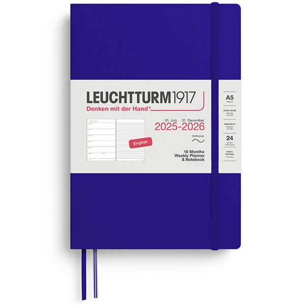 Leuchtturm1917 agenda 2026 Weekly Planner & Notebook 18mnd Medium (A5) Softcover Ink