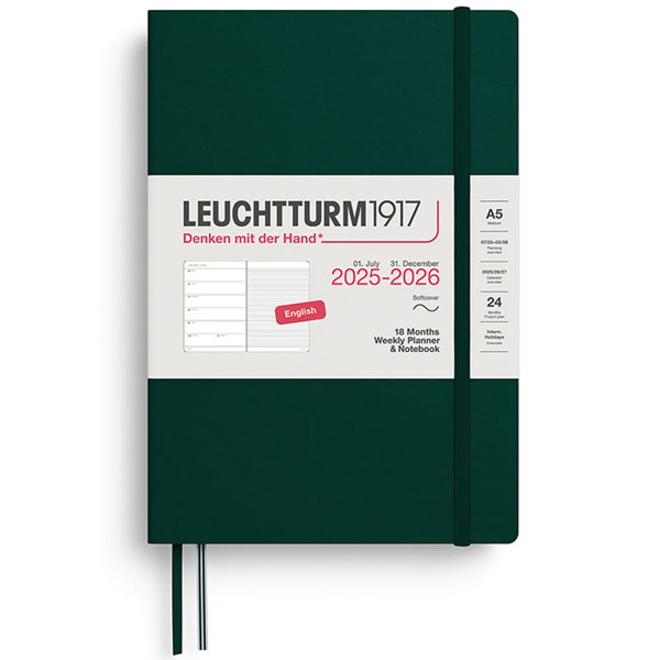 Leuchtturm1917 agenda 2026 Weekly Planner & Notebook 18mnd Medium (A5) Softcover Forest Green