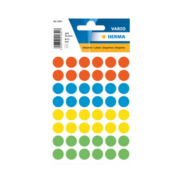 etiket Herma 13mm rond 240stuks 6 kleuren