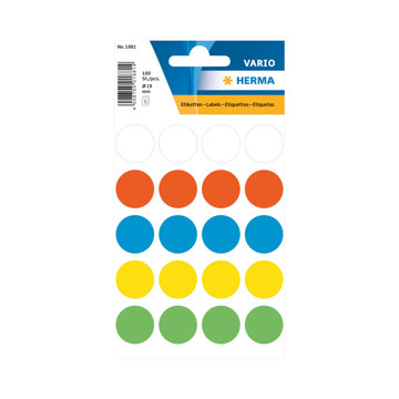 etiket Herma 19mm rond 100stuks 6 kleuren