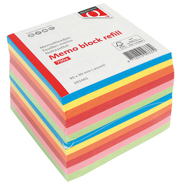 memoblok Quantore 90x90mm assorti kleur 700vel losbladig