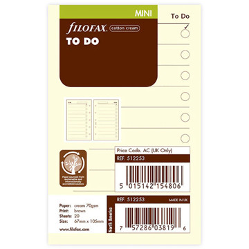 Filofax Mini to do cotton cream papier