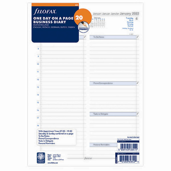 filofax A4 calendarium 2022 1 dag op 1 pagina