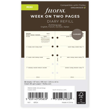 filofax Mini vulling 7 dagen op 2 pagina's blanco cotton cream