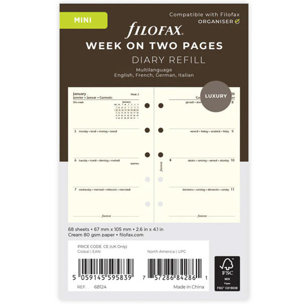 filofax Mini vulling 7 dagen op 2 pagina's blanco cotton cream