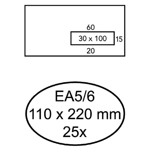 envelop Quantore 110x220mm venster 3x10cm rechts  25stuks  80gr wit zelfklevend