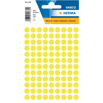 etiket Herma    8mm rond 540stuks fluor geel