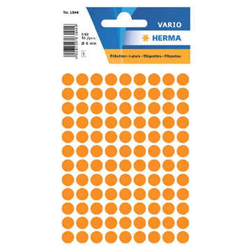 etiket Herma    8mm rond 540stuks fluor oranje