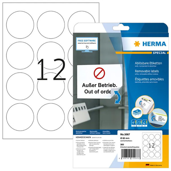 etiket Herma  60mm rond 5067 25vel superprint  300stuks