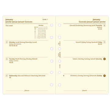 Afbeeldingen van Filofax Pocket vulling 2026 7 dagen op 2 pagina's 5-talig blanco cotton cream