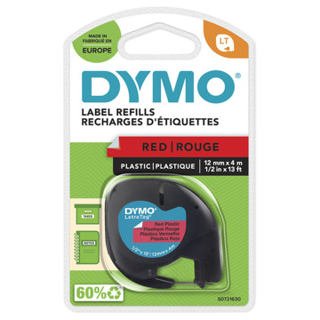 lettertape Dymo Letratag 91203 plastic 12mm x 4m rood 