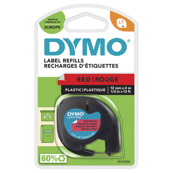 lettertape Dymo Letratag 91203 plastic 12mm x 4m rood 