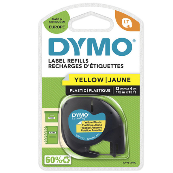 lettertape Dymo Letratag 91202 plastic 12mm x 4m geel