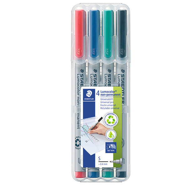 viltstift Staedtler Lumocolor 311 S 0.4mm niet permanent set 4 kleuren