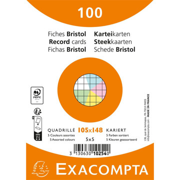 systeemkaart Exacompta 105x148mm (A6) 205gr geruit assorti 
