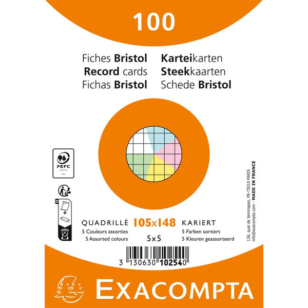 systeemkaart Exacompta 105x148mm (A6) 205gr geruit assorti 